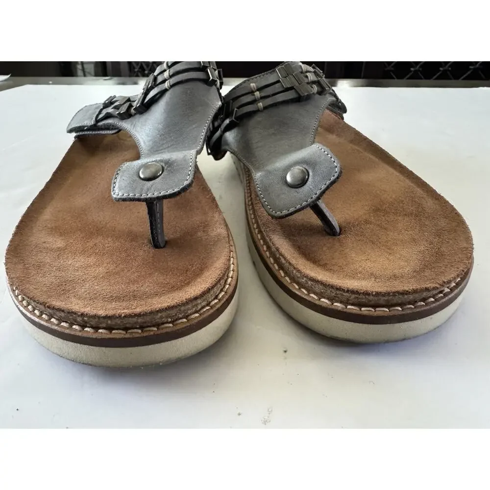 Taos Stupendous Thong Sandals In Steel Grey VGUC Womens 9 - 9.5 Leather #NE24